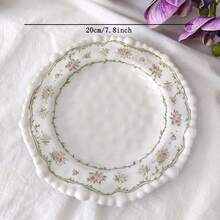 1pc 7.8 Inch Beaded Floral Ceramic Plate, Home And Commercial Use - Blue Vine Floral - View 4