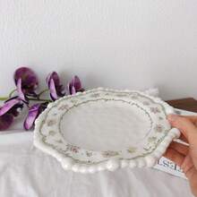 1pc 7.8 Inch Beaded Floral Ceramic Plate, Home And Commercial Use - Blue Vine Floral - View 5