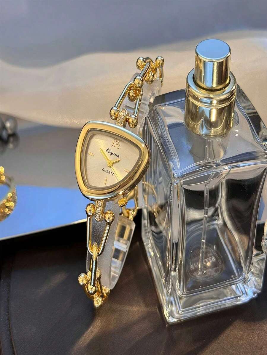 1件/套 小眾三角不對稱手鍊式女款石英手錶,金色馬蹄扣珠鏈奢華小錶盤腕錶,Ins法式優雅水鑽設計,百搭高端裝飾腕錶,適合日常配戴、約會、通勤,女孩禮品配件,溫柔細膩氣質,送給好友、女友、節日、生日的平價禮物 - 金色 - 查看 1