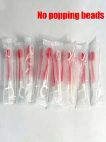 100/60/50/30/20/10/5/1pc Disposable Toothbrush Set, Mini Travel Toothbrush, Teeth Cleaning Brush, Oral Hygiene Tool, Includes Dental Floss, Toothpicks And Tongue Cleaner, Portable Fresh Breath Toothbrush (No Beads), Tongue Scraper, Dental Accessories - Pink - View 4