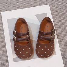 1 Pair Girls' Polka Dot Mary Jane Shoes, Spring/Autumn New Style, Double Hook & Loop, Soft Sole, Princess Shoes, Non-Slip Shoes For Toddlers - Coffee Brown - View 1