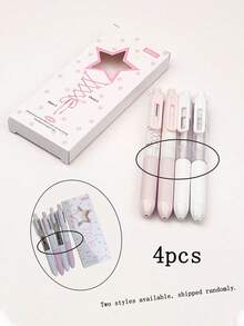 4pcs Cute Pink & White Ballpoint Pens, 0.5mm Black Ink, Bow Decoration, Click Switch. "Sweet Ballet" Stationery, Ideal For Back T, First Day Of School - Multicolor - View 9