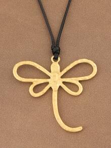 SUPBORA 1pc Fashion Matte Gold/Silver Large Dragonfly Pendant Black Wax Rope Necklace, Suitable For Women's Daily Wear - Gold and Silver - View 3