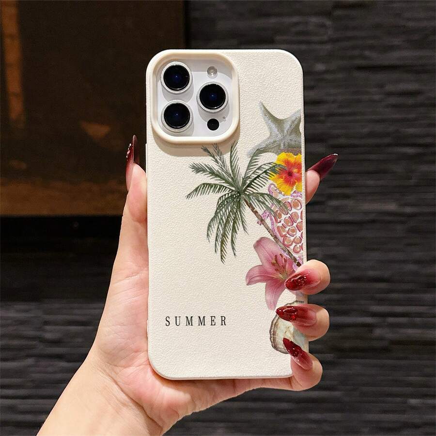 1件極簡夏季椰子樹粉色海龜花卉圖案手機殼，液態矽膠大孔防摔軟殼保護套，適用於 /Apple 11/12/13/14/14 Plus/15/15 Plus/16/16 Plus/17/17 Pro 及其他機型 - 彩色 - 查看 1