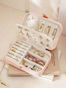 1 pieza Caja de joyas de 2 capas, Caja de almacenamiento de joyas, Caja de almacenamiento de joyas de gran capacidad, Bandeja de exhibición de collares, Para viajes - A - Ver 13