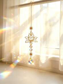 1pc Gold Lotus Crystal Light-Absorbing Pendant, Bedroom Living Room Home Decor Light Refraction Window Hanging Ornament - Lotus Crystal Wind Chime Pendant - View 6