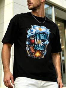 Maglietta Argentina Soccer Mate Asado 100% Cotton, Girocollo, Vestibilità Ampia, Comoda, Con Grafica - Black - View 1