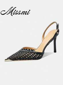 Sexy Fishnet Rhinestone Black Mesh High Heel Pumps For Women, Niche Design, European And American Style, Pointed Toe Evening Dress Shoes - Black - View 1