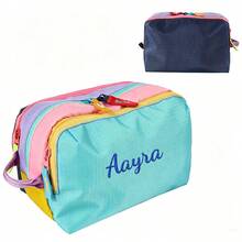 Tas Kosmetik Blok Warna yang Dipersonalisasi, Tas Organizer Kosmetik Kapasitas Besar Multi-Lapisan, Tas Perlengkapan Mandi Portabel untuk Perjalanan dengan Warna Kontras yang Modis - MultiWarna - View 12