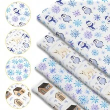 1pc Winter Arctic Animal Print Fabric - 59 X 19.68 Inches (150 X 50cm) Pre-Cut Polyester Fabric With Cute Penguin Polar Bear Snowflake Cabin Patterns - Suitable For DIY Sewing, Scrapbooking, Tablecloths, And Crafts - Christmas - View 1