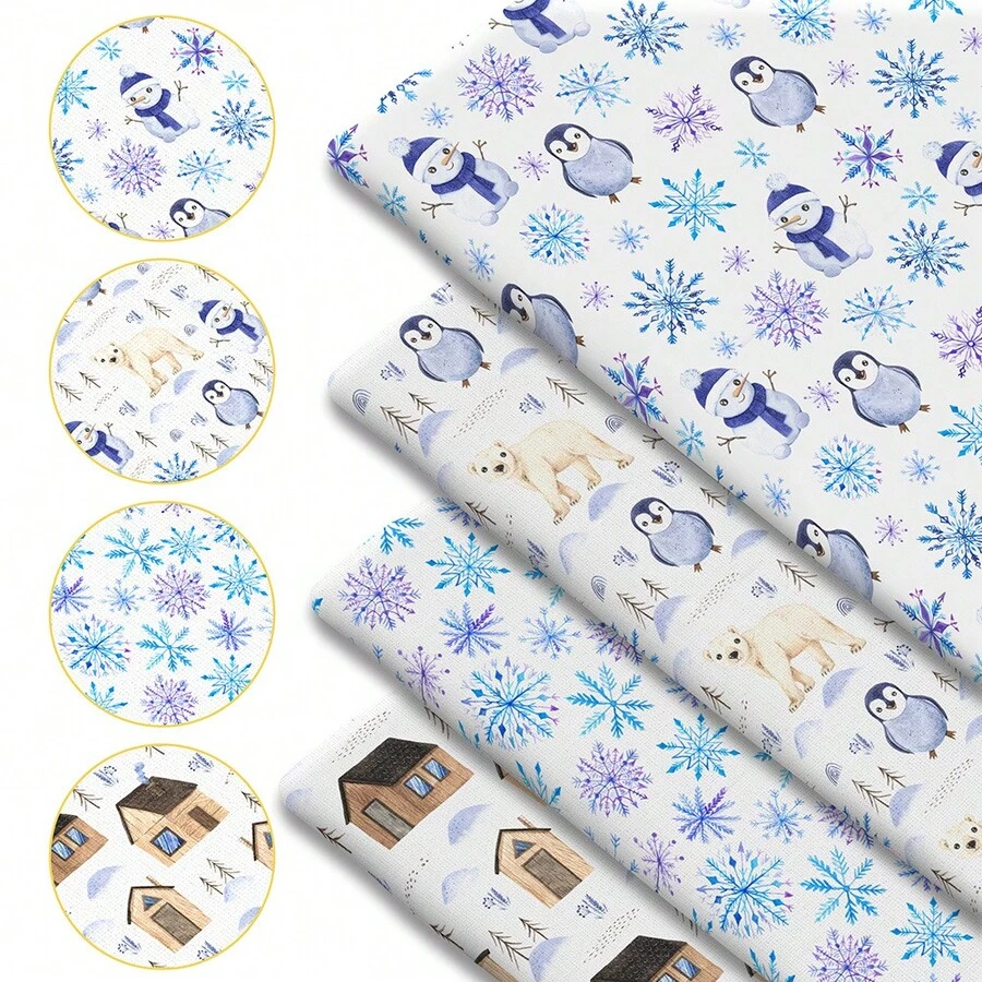 1pc Winter Arctic Animal Print Fabric - 59 X 19.68 Inches (150 X 50cm) Pre-Cut Polyester Fabric With Cute Penguin Polar Bear Snowflake Cabin Patterns - Suitable For DIY Sewing, Scrapbooking, Tablecloths, And Crafts - Christmas - View 1