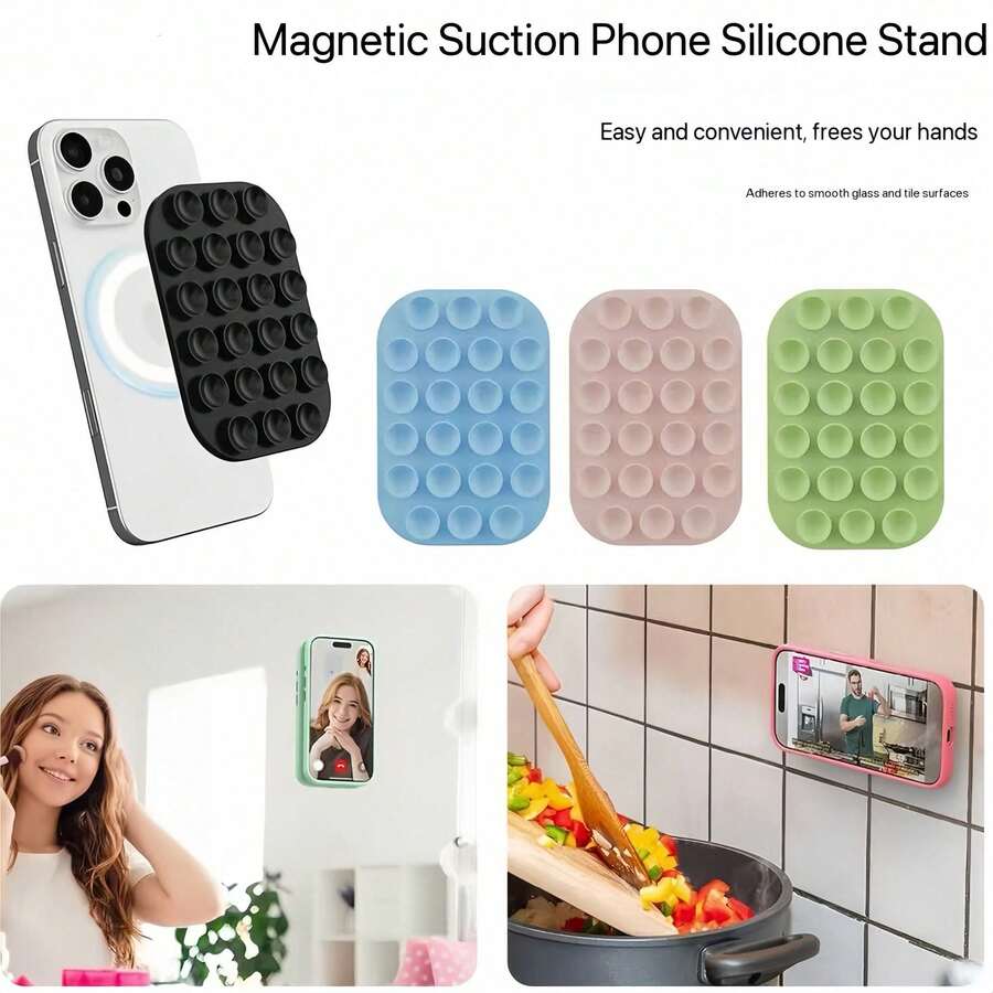 磁吸式手機支架,兼容手機殼,適用於 iPhone 與 Android 手機的 Apple 矽膠磁吸支架,適合家人與朋友的生日禮物,夏季浴室與廚房禮品,手機支架配件,強大承重力 - 彩色 - 查看 1