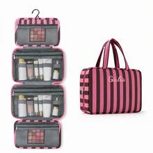 Tas Perlengkapan Mandi Lipat Bergaris yang Dipersonalisasi dengan Gantungan, Tas Kosmetik Portabel Multi-Kompartemen Kapasitas Besar, Hadiah Ideal - MultiWarna - View 22
