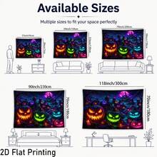 2D Flat - 1pc QD_VIVIOS Halloween Pumpkin Castle Night Scene Print Black Light UV Reactive Fluorescent Wall Tapestry Bedroom Decor Dorm Decor - Multicolor - View 3