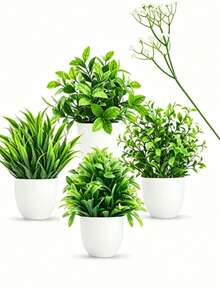 4pcs Set Artificial Plants In Pots, Small Artificial Plants For Indoor Home Decor, Suitable For Windowsill, Bathroom, Wall, Office Desk, Kitchen, Farmhouse Style Decoration, Valentine's Day Party Decor - Green - View 11