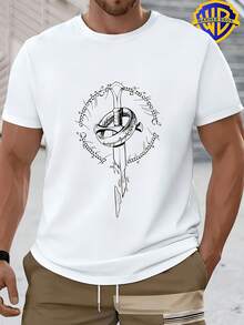 [Warner Bros. License] WARNER BROS.  Fun Print Men'S Short Sleeve T-Shirt, Street Style Graphic Design, Fashionable And Comfortable C - 白色 - 查看 1
