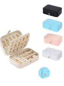1 pieza Caja de joyas de 2 capas, Caja de almacenamiento de joyas, Caja de almacenamiento de joyas de gran capacidad, Bandeja de exhibición de collares, Para viajes - A - Ver 8