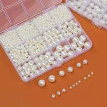 1200pcs/Box 4-12mm Perforated Pearl Beads, Used For Jewelry Making, 5 Sizes Round Pearls For Bracelet Making Kit, Perforated Small Pearl Filler Beads, Suitable For DIY Craft Necklace Earrings, Craft Beading Set - White - View 3