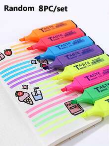 8pcs Fluorescent Planner Pens, 8 Soft Macaron Color Highlighter Pens, Wide Chisel Tip Japanese Style Markers, Light Tone Stationery For Note-Taking, Highlighting, Drawing And Coloring, Ideal Back To School Planner Supplies - Multicolor - View 15