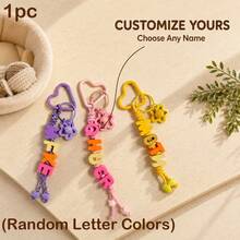[Customized]1pc Handmade Woven Keychain, Colorful Acrylic Letters, Paired With One Star Pendant And Bell, Christmas Gift - Multicolor - View 3