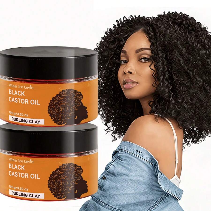 100g Black Castor Oil CURLING CLAY, Infused With Argan Oil - Curl Long-Lasting Anti-Frizz Hair, Keep Moisturized Curls Elastic Styling Conditioner Cream, Suitable For Dry And Curly Hair, Unisex. - Full Size - View 1