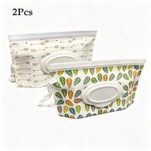 2pcs Baby Room Storage Tissue Bag Wet Wipes Pouch, Portable Baby Stroller Wet Wipes Bag With Hanging Rope, Self-Sealing Flip Cover Pull-Out Wet Wipes Pouch - As Shown - View 1