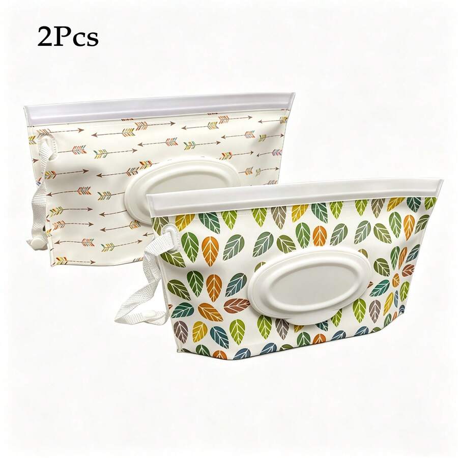 2pcs Baby Room Storage Tissue Bag Wet Wipes Pouch, Portable Baby Stroller Wet Wipes Bag With Hanging Rope, Self-Sealing Flip Cover Pull-Out Wet Wipes Pouch - As Shown - View 1
