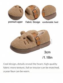 1 Pair Women Closed Toe Daily House Shoes Cute Cartoon Buckle Strap Shoes - Coffee Brown - View 3