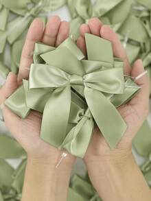 10/50pcs Sage Green Satin Ribbon Twisted Bows, Pre-Made Bows, Suitable For Crafts, Gift Wrapping, Baskets, Wedding Favors, , Bridal Shower Gifts, Etc. (Extra Large Optional) - Multiple Styles - View 3