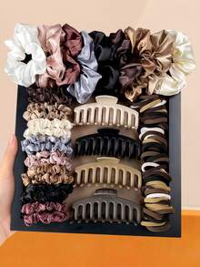 119/100/10/6/3pcs Morandi Color Hair Accessories Set, High Elasticity Hair Ties, Minimalist Vintage Fashion, Large Asymmetric Hair Clips - Suitable For Girls And Women, Daily School, Dating, Vacation - Multicolor - View 16