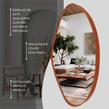 Kit 3 Espelhos Decorativos Orgânicos com Moldura em Couro Caramelo – Moldura Premium Para Sala Quarto Hall Cozinha - 3pcs - Visão 7