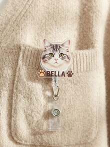 1pc Custom Photo Pet Badge Reel, Personalized Dog Cat Portrait Retractable ID Badge Holder, Pet Name Badge Clip, Custom Pet Photo Nurse Worker ID Badge Reel - Multicolor - View 11