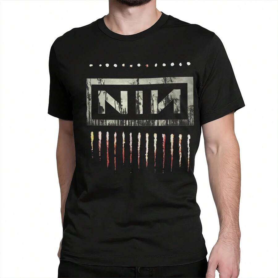 Rock Band NIN Nine Zoll Nails Kleidung, Baumwoll T-Shirt für Männer und Frauen, Oversized bedrucktes T-Shirt, Unisex Sommerkleidung - Form - Übersicht 1