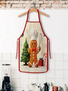 2pcs Christmas Gingerbread Man Kitchen Aprons, Cute Xmas Cookie Chef Printed Adjustable Bib Apron Set, Waterproof Oil Resistant Cooking Baking Aprons, Holiday Gift For Women Bakers - Multicolor - View 5
