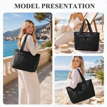 Large Capacity Lightweight Tote Bag For Women, Commuter Shoulder Laptop Bag, Fits 15.6 Inch Laptop And Tablet, Multi-Compartment Storage For Umbrella, Water Bottle, Cosmetics, Books And Documents, Waterproof Wear-Resistant Wrinkle-Resistant Fabric, Minimalist Versatile Handbag, Side External Pocket For Easy Access To Small Items, Suitable For Office Commute, Students, Short Trips And Casual Outings - Multicolor - View 6