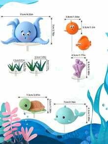 海洋世界主題蛋糕裝飾，章魚、鯨魚、魟魚、河豚、海龜與珊瑚，水下動物，適用於生日派對、洗禮、性別揭曉派對蛋糕裝飾、桌面裝飾，可重複使用（請搭配托盤與白色支架使用） - 多色 - 查看 6