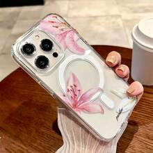 1PC Lily Flower Phone Case Pink Morning Glory 17/16/15/14/13 Pro Max 12/11 Magnetic Transparent Shockproof Protective Cover - Multicolor - View 5
