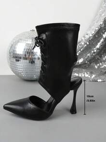 Zapatos de tacón alto de aguja con punta fina para mujer, adecuados para citas, fiestas nocturnas y otras ocasiones formales - Negro - Ver 3