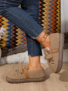 1 Pair Women Closed Toe Daily House Shoes Cute Cartoon Buckle Strap Shoes - Coffee Brown - View 7