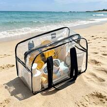 Transparent PVC Beach Bag, Large Capacity Zippered Tote Bag, Waterproof Travel Storage Bag - Multicolor - View 1