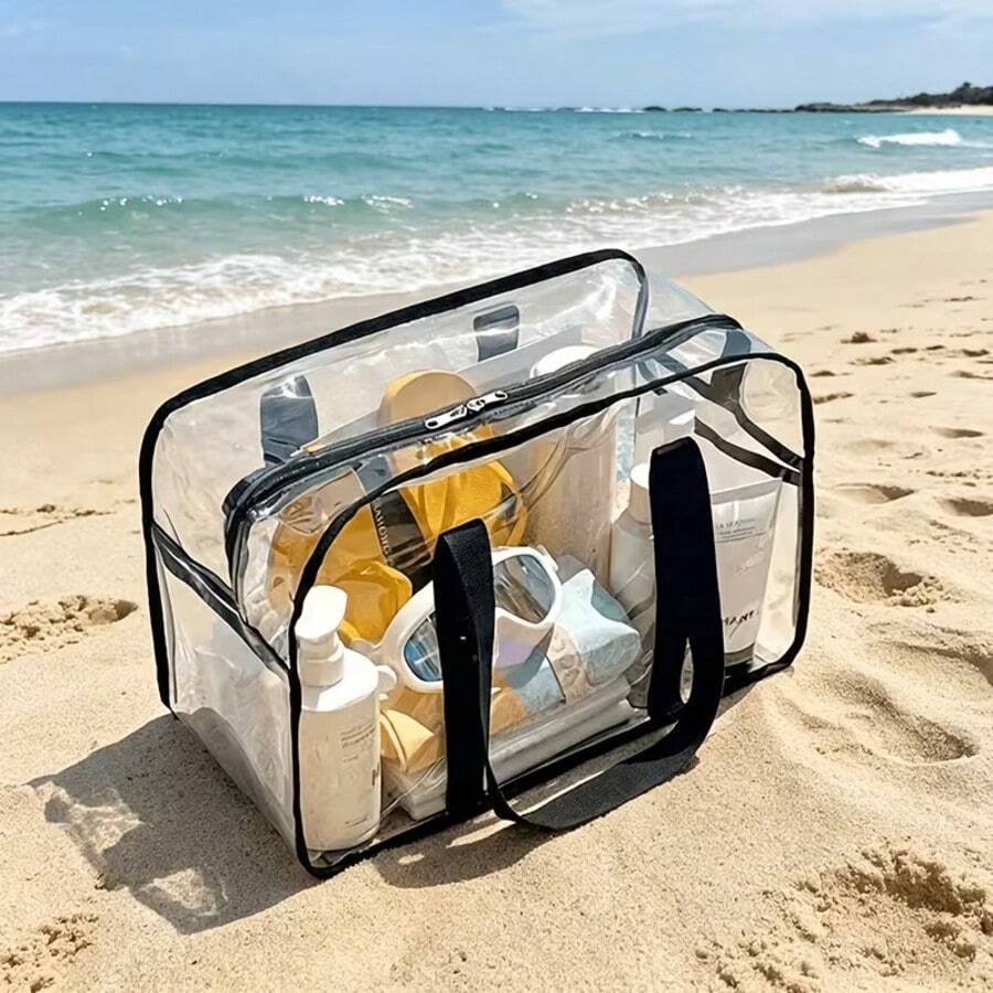 Transparent PVC Beach Bag, Large Capacity Zippered Tote Bag, Waterproof Travel Storage Bag - Multicolor - View 1
