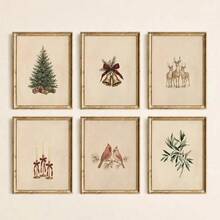 1/6pcs Set Framed/Unframed Pink Bow Wreath Tree Bells Ornament Nutcracker Snowflake Christmas Canvas Poster Cozy Winter Xmas Holiday Nursery Wall Art Print Minimalist Girl Room Festival Decor Painting For Dorm,Kids Room,Bedroom,Modern Home Decoration - B - View 1