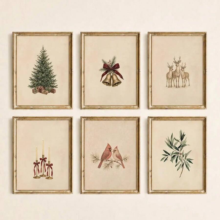 1/6pcs Set Framed/Unframed Pink Bow Wreath Tree Bells Ornament Nutcracker Snowflake Christmas Canvas Poster Cozy Winter Xmas Holiday Nursery Wall Art Print Minimalist Girl Room Festival Decor Painting For Dorm,Kids Room,Bedroom,Modern Home Decoration - B - View 1