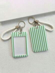 New Minimalist Striped Pattern (Random Print Distribution) Card Holder (Card Holder + Keychain), Suitable For Student ID, Meal Card, Bus/Metro Card And Access Card, With Bag Hanging, Keychain, Wallet And Bank/Credit Card Storage Functions, Equipped With Sliding Cover Design And Lanyard, Made Of Durable Plastic Material, Sturdy And Long-Lasting, Effectively Protects Work ID, Essential For Holiday Travel And University Life - Multicolor - View 10