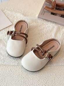 Retro Double Bow Tie-Up Children's Mary Jane Slippers - Beige - View 1