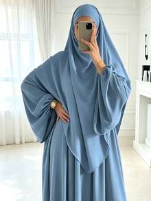 2pcs/Set Khimar+Abaya) Soft Muslim Prayer Outfit, Long Abaya With Matching Hijab, Casual Outing Essential Fashion Item (Hijab+Dress) - Multicolor - View 5