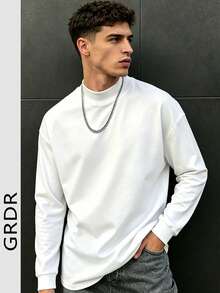 GRDR Men's Casual Mock Neck Long Sleeve T-Shirt | Daily Wear | Casual Commute Outfit - White - View 2