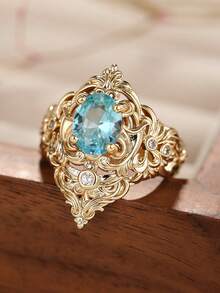 1pc Vintage Cubic Zirconia Ring For Women, Wedding Engagement Party Jewelry, Valentine's Day Gift - 1# - View 5