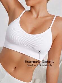Women's Seamless One-Piece High Elastic Ribbed Sports Bra, Backless Adjustable Straps Yoga Tank Top White - White - View 1