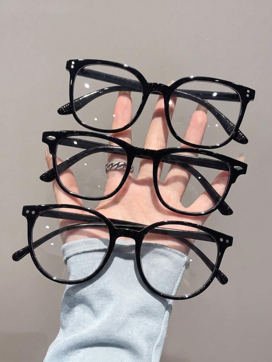 3 Pairs Bohemian Style Black Minimalist Versatile Fashion Transparent Lens Glasses Suitable For Daily Wear, All Seasons - A - View 1